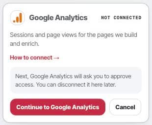 Google Analytics connection card in Framesite settings