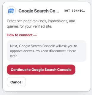 Google Search Console connection card in Framesite settings