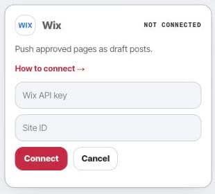 Wix setup in Framesite with API key and site ID fields